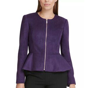 DKNY Purple Faux Suede Zip Front Peplum Blazer, Size 8